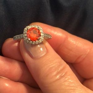 Silver plated and orange CZ ring